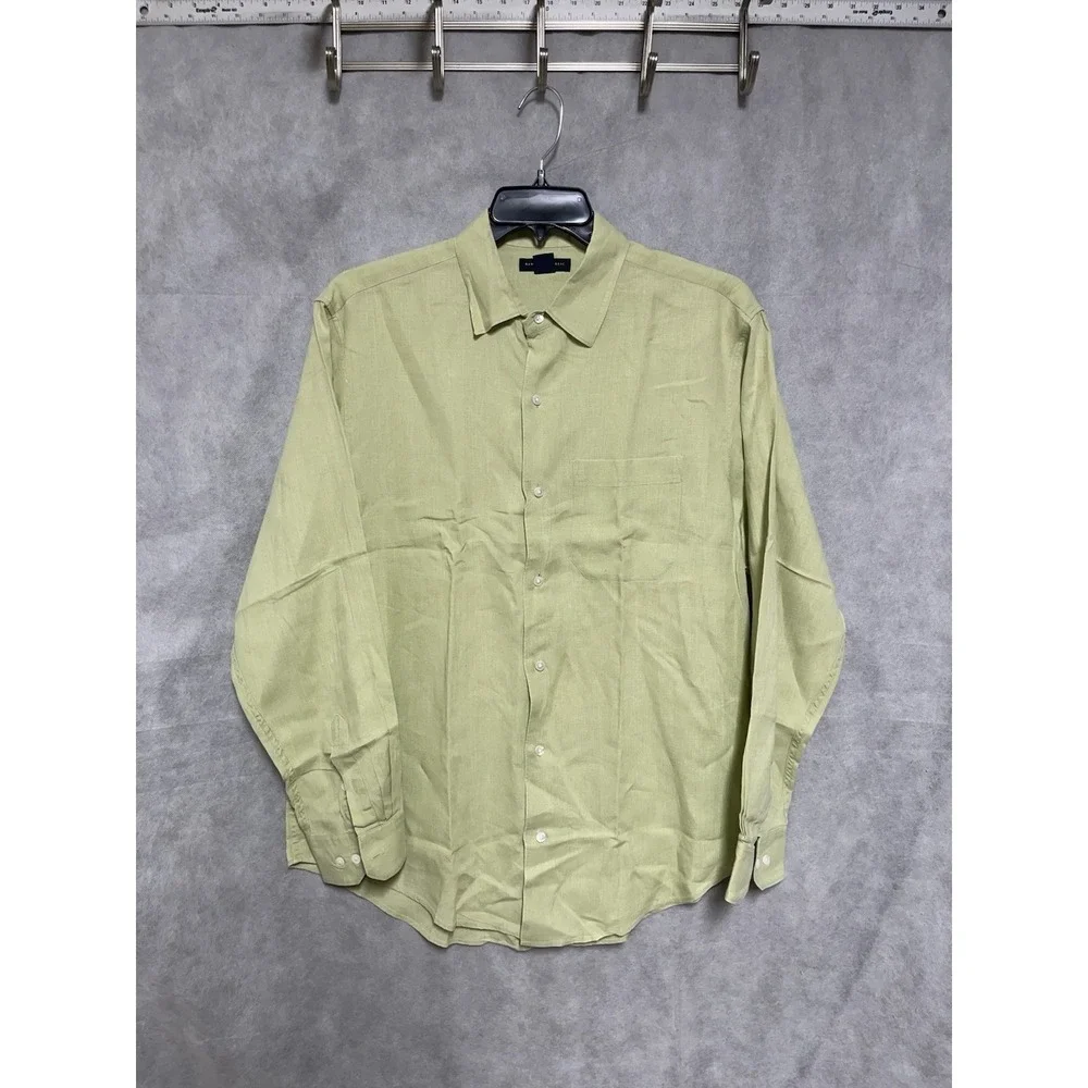 Banana Republic Shirt Men L Mint Linen Button Up Vacation Casual Academia Preppy